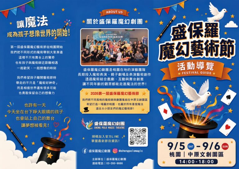 2026 盛保羅魔幻藝術節三折頁節目單外側,中原文創園區活動導覽