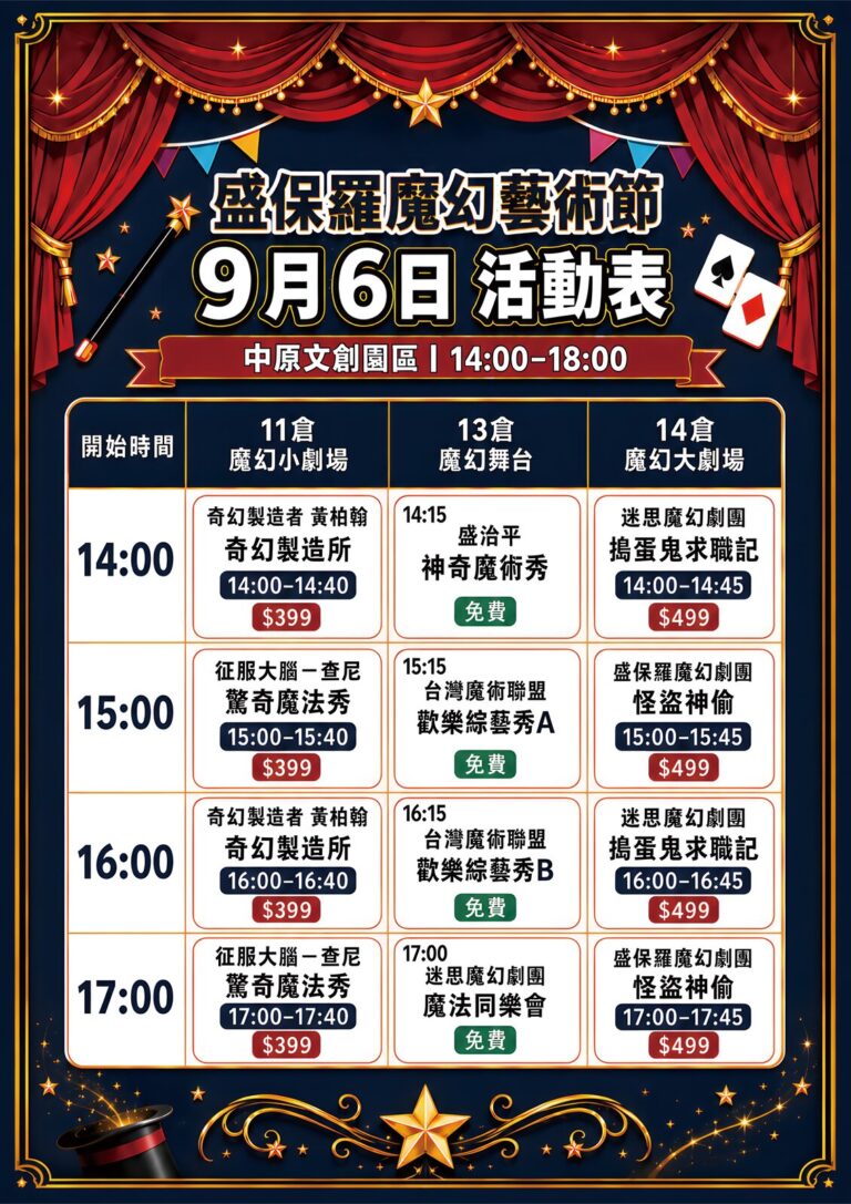 2026 盛保羅魔幻藝術節 A1 海報:9 月 6 日中原文創園區活動表