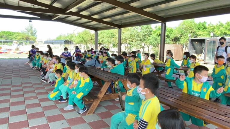 桃園新屋環境教育園區，幼兒園團體坐滿涼亭