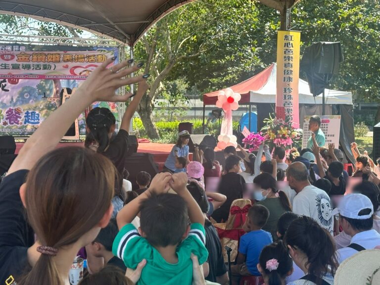 彰化溪州公園《怪盜神偷》演出時，台下孩子舉手的背影